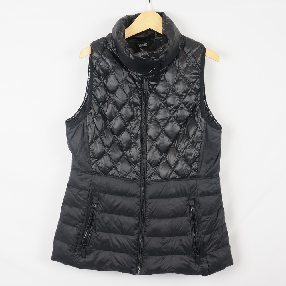 Calvin Klein Performance Shiny Black Quilted Puffer Down Fitted Vest, Medium